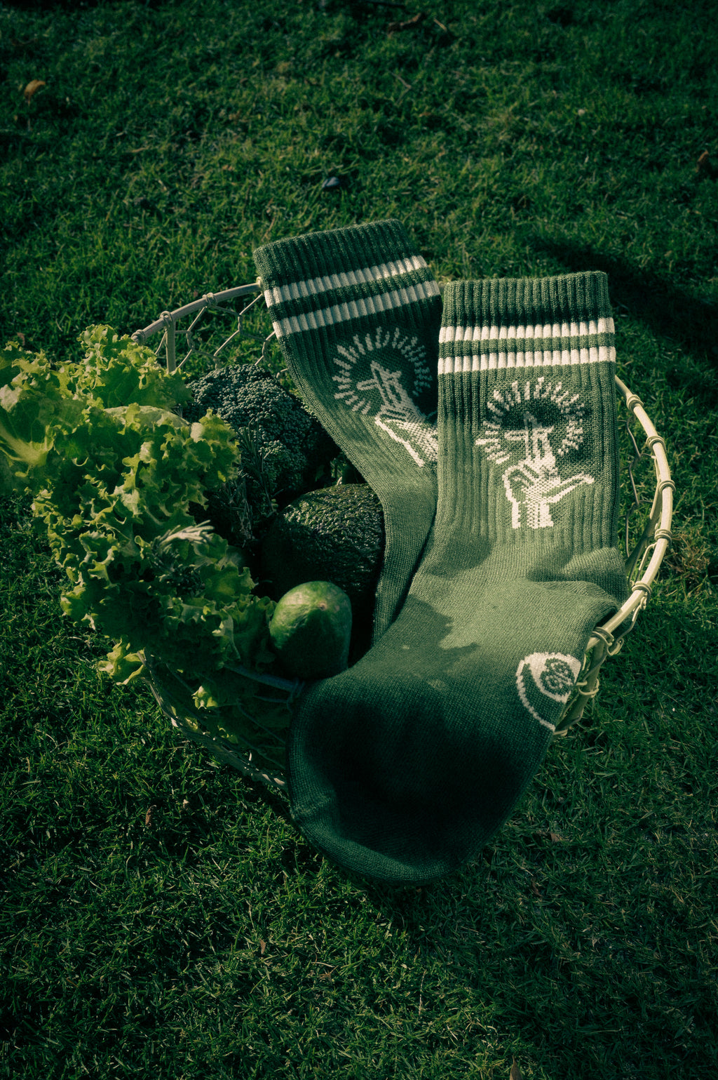 FOREST GREEN CREW SOCKS WITH MOTIF